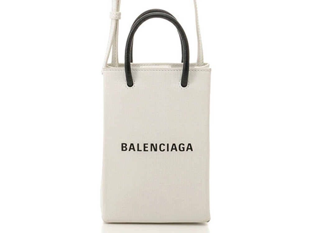 Balenciaga Bag Shopping Phone Shoulder Calfskin White Black